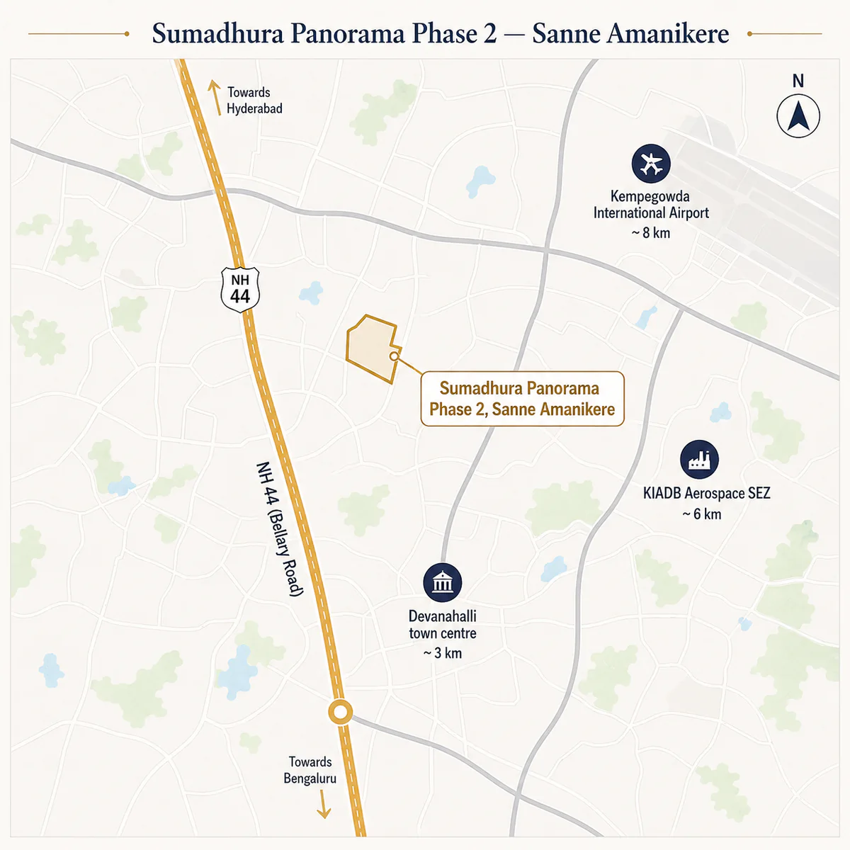 Sumadhura Panorama Phase 2 location map at Sanne Amanikere, Devanahalli, Bengaluru